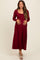 Burgundy Square Neck Long Sleeve Maternity Midi Dress