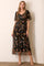 Black Embroidered Floral Mesh Overlay Midi Dress