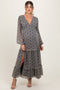 Black Floral Chiffon V-Neck Ruffle Tiered Maternity Maxi Dress