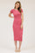 Pink Short Sleeve Rib Knit Midi Dress
