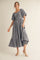 Navy Gingham Smocked Puff Sleeve Midi Dress