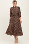 Brown Floral Neck Tie Midi Dress