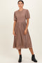 Beige Plaid Smocked Mesh Midi Dress