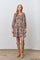 Brown Floral Square Neck Bubble Sleeve Dress