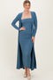 Navy Ribbed Sleeveless Dress Cardigan Set