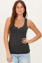 Charcoal Ribbed Split Neck Tank Top
