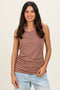 Mocha Ribbed Sleeveless Ruched Top
