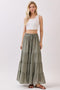 Olive Tiered Drawstring Maxi Skirt