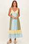 Light Blue Colorblock Tiered Ruffle Maxi Dress
