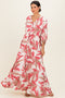 Rose Printed Button Up Waist Tie Maxi Dress