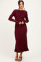 Burgundy Ribbed Knit Bow Back Maxi Dress