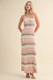 Pink Multi Striped Strapless Flare Maxi Dress
