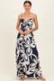 Navy Floral Cutout Halter Maxi Dress