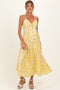 Yellow Floral Front Tie Racerback Maternity Midi Dress