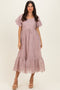 Mauve Printed Puff Sleeve Midi Dress