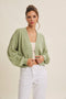 Pistachio Waffle Knit Balloon Sleeve Cardigan