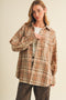 Beige Brushed Plaid Oversized Maternity Shirt Jacket