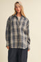 Navy Brushed Plaid Oversized Shirt Jacket