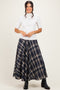 Navy Plaid A-Line Maxi Skirt