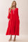 Red V-Neck Contrast Trim Tiered Midi Dress