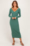 Emerald V-Neck Long Sleeve Fitted Maxi Dress