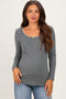 Olive Ribbed Rosette Trim Detail Maternity Long Sleeve Top
