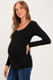 Black Ribbed Rosette Trim Detail Maternity Long Sleeve Top
