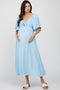 Light Blue Textured Dot Front Tie Ruffle Sleeve Maternity Midi Dress