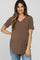 Brown V-Neck Short Sleeve Round Hem Top
