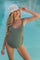 Olive Ribbed V-Neck Lace-Up Back One-Piece Maternity Swimsuit
