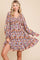 Brown Floral Smocked V-Neck Dress