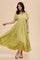 Light Olive V-Neck Flutter Short Sleeve Midi Dress