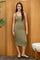 Olive Striped Racerback Henley Midi Dress