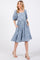 Blue Textured Floral Square Neck Puff Sleeve Dress