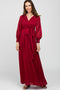 Burgundy Metallic Striped Chiffon Maxi Dress