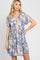 Blue Floral V-Neck Short Sleeve Dress