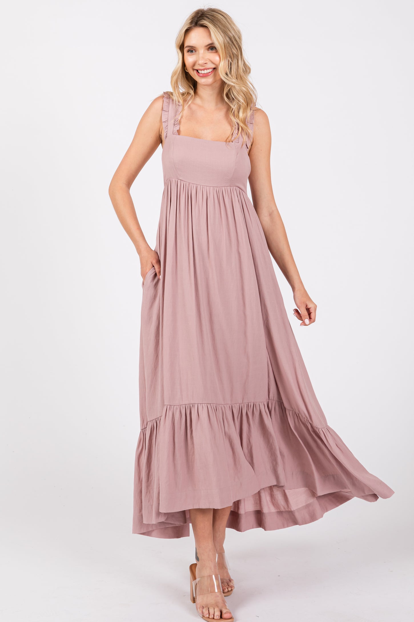 Mauve Pinafore Cutout Midi Dress
