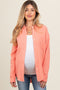 Peach Front Pocket Fringe Hem Button Up Maternity Shirt