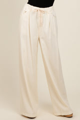 Ivory Drawstring Wide Leg Pants