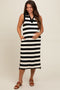 Black Striped Polo Maternity Midi Dress