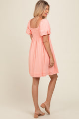 Peach Puff Sleeve Layered Hem Dress