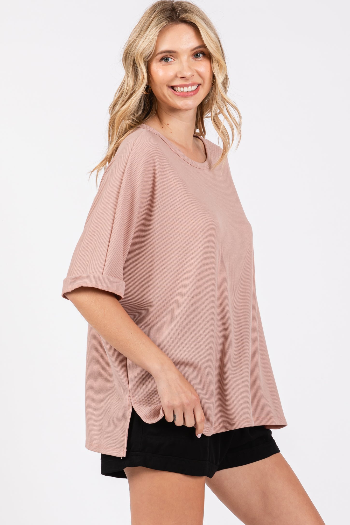 Mauve Waffle Knit Dolman Top
