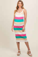 Pink Wide Stripe Knit Maternity Midi Dress