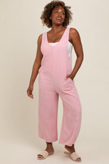 Pink V-Neck Wide Leg Jumpsuit