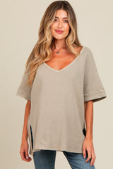 Sage Waffle Knit V-Neck Maternity Top