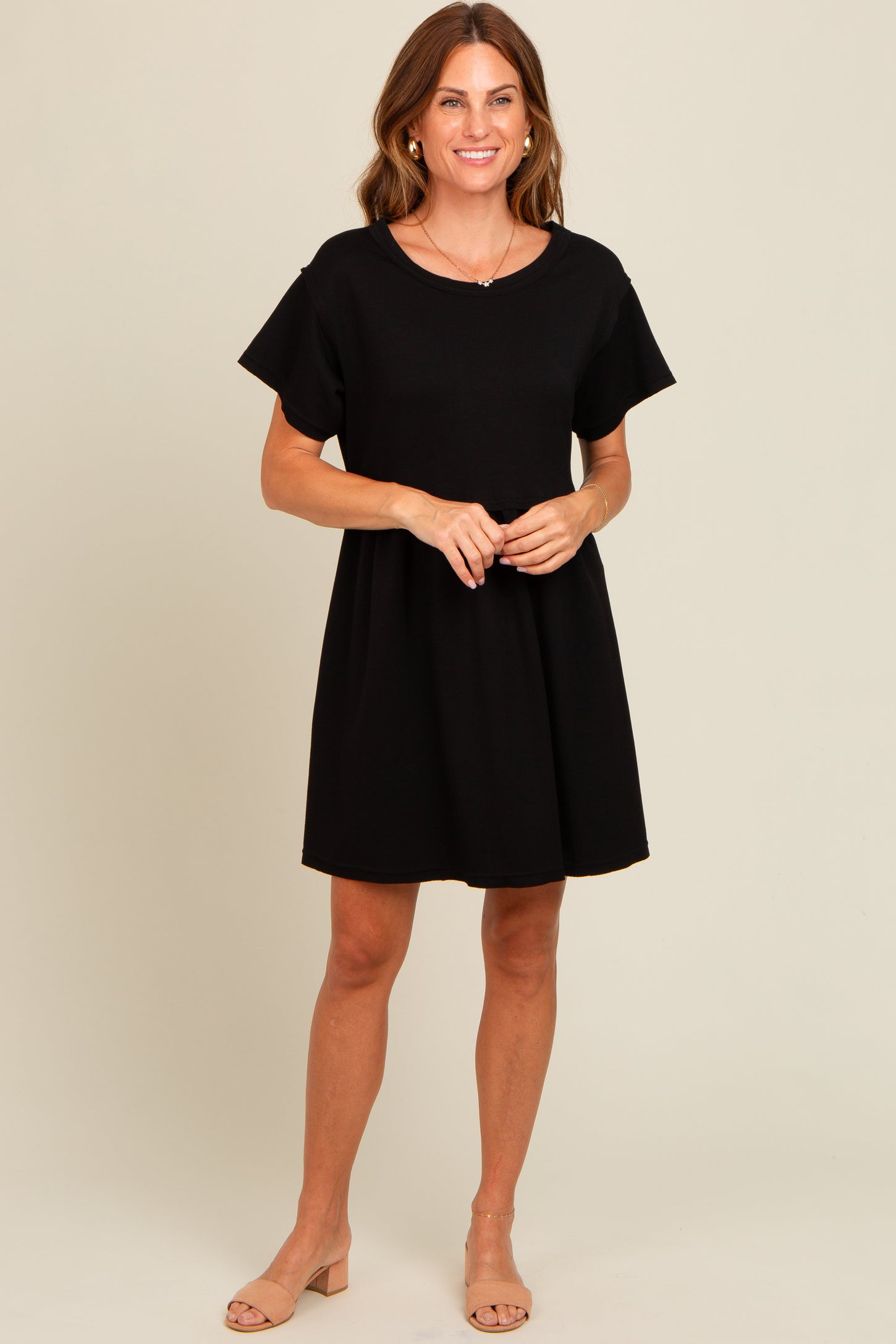 Black Cut Edge Short Sleeve Maternity Dress
