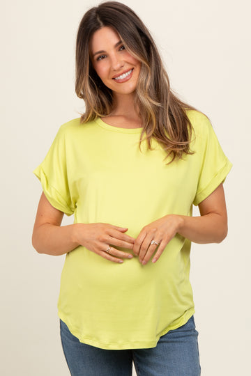 Green Rolled Cuff Maternity Short Sleeve Top