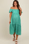 Green Floral Ruffle Off Shoulder Maternity Midi Dress
