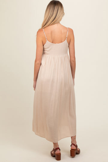 Beige Flowy Maternity Maxi Dress