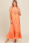 Orange Sweetheart Neck Smocked Shoulder Tie Maternity Maxi Dress